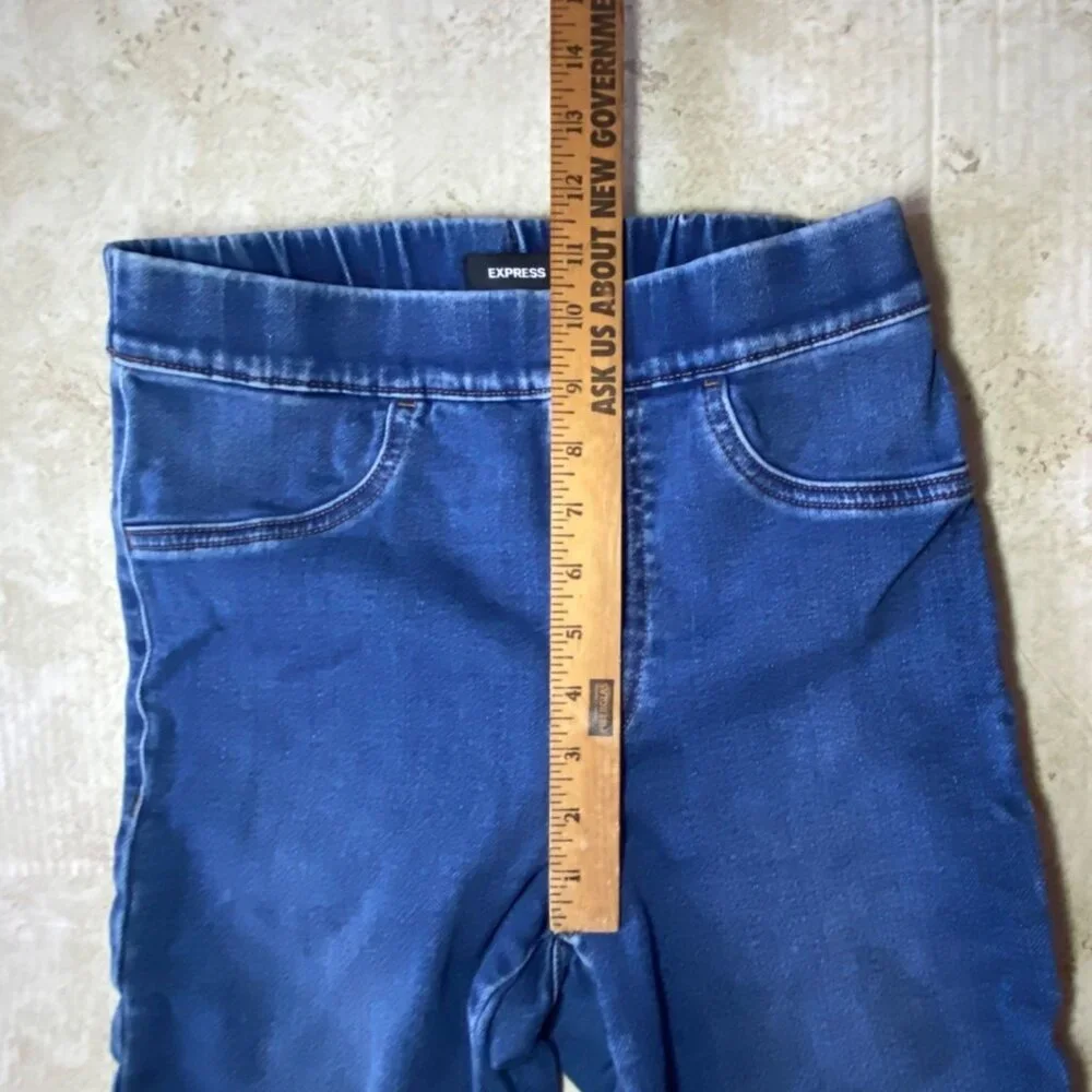 Blue Denim Jeggings Women Elastic Waist Back‎ Pockets Comfortable Casual Wear